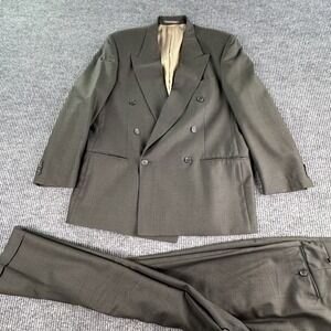 Domani Uomo Suit 42R Brown Nailhead Wool Double Breasted Pleated Canada 38x29
